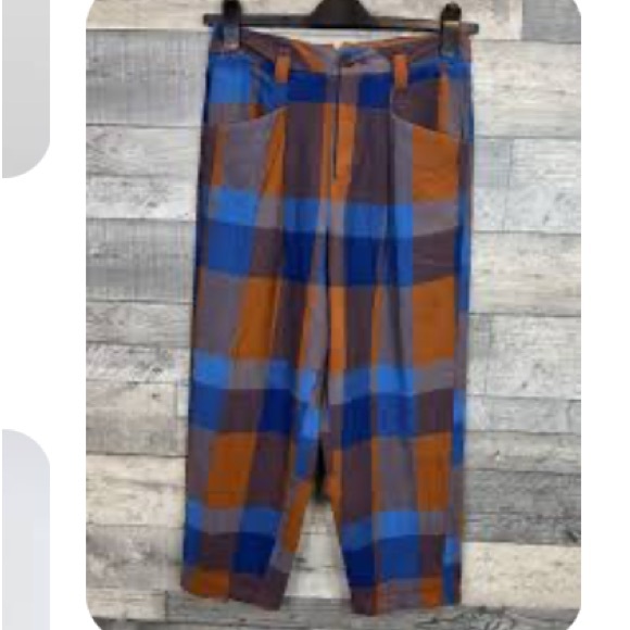 Free People Cass Slouch Trousers Blue and Brown Plaid Trousers - Picture 2 of 5